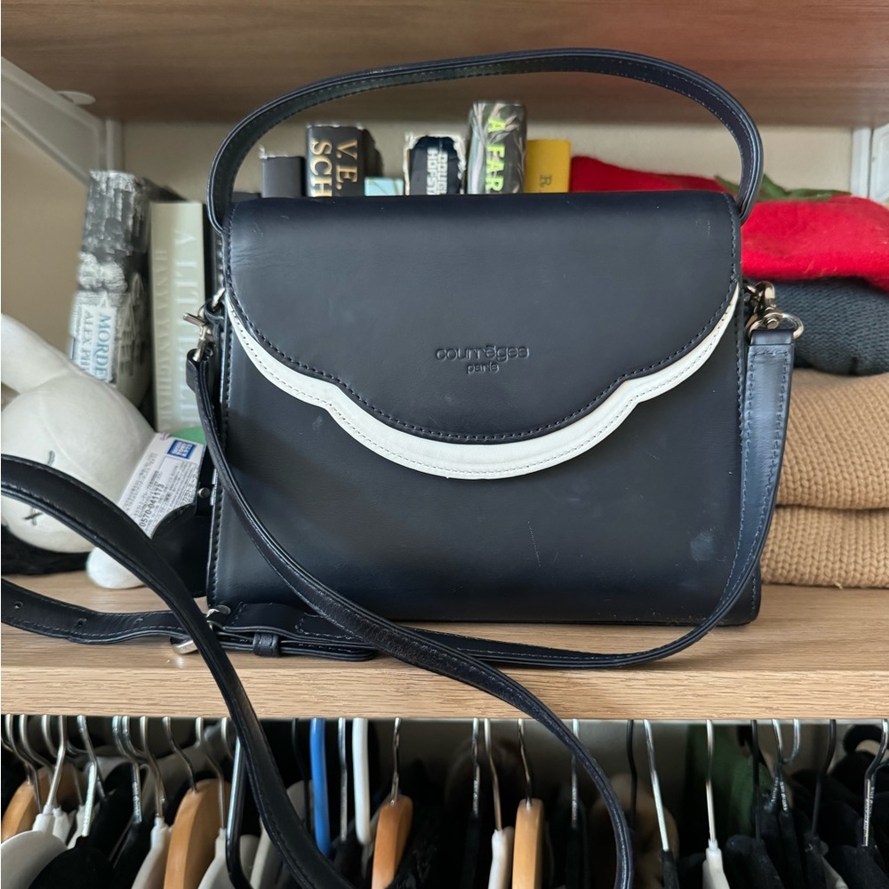 Courreges Paris three putter formal structured cross body purse